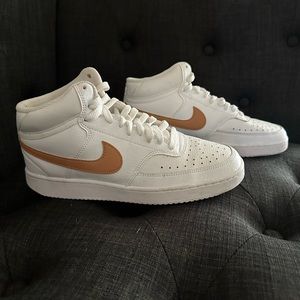 Nike Women’s High-Top Sneakers White with Tan Swoosh